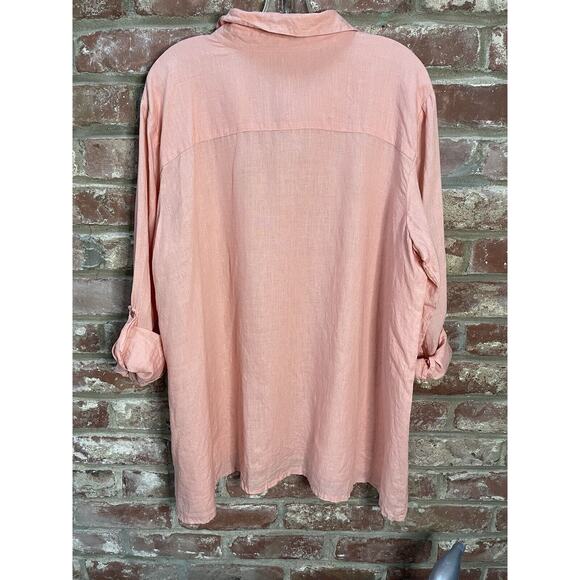 Eileen Fisher Irish Linen Popover Collared Tunic‎ Top Lagenlook Melon size Large - Picture 6 of 11